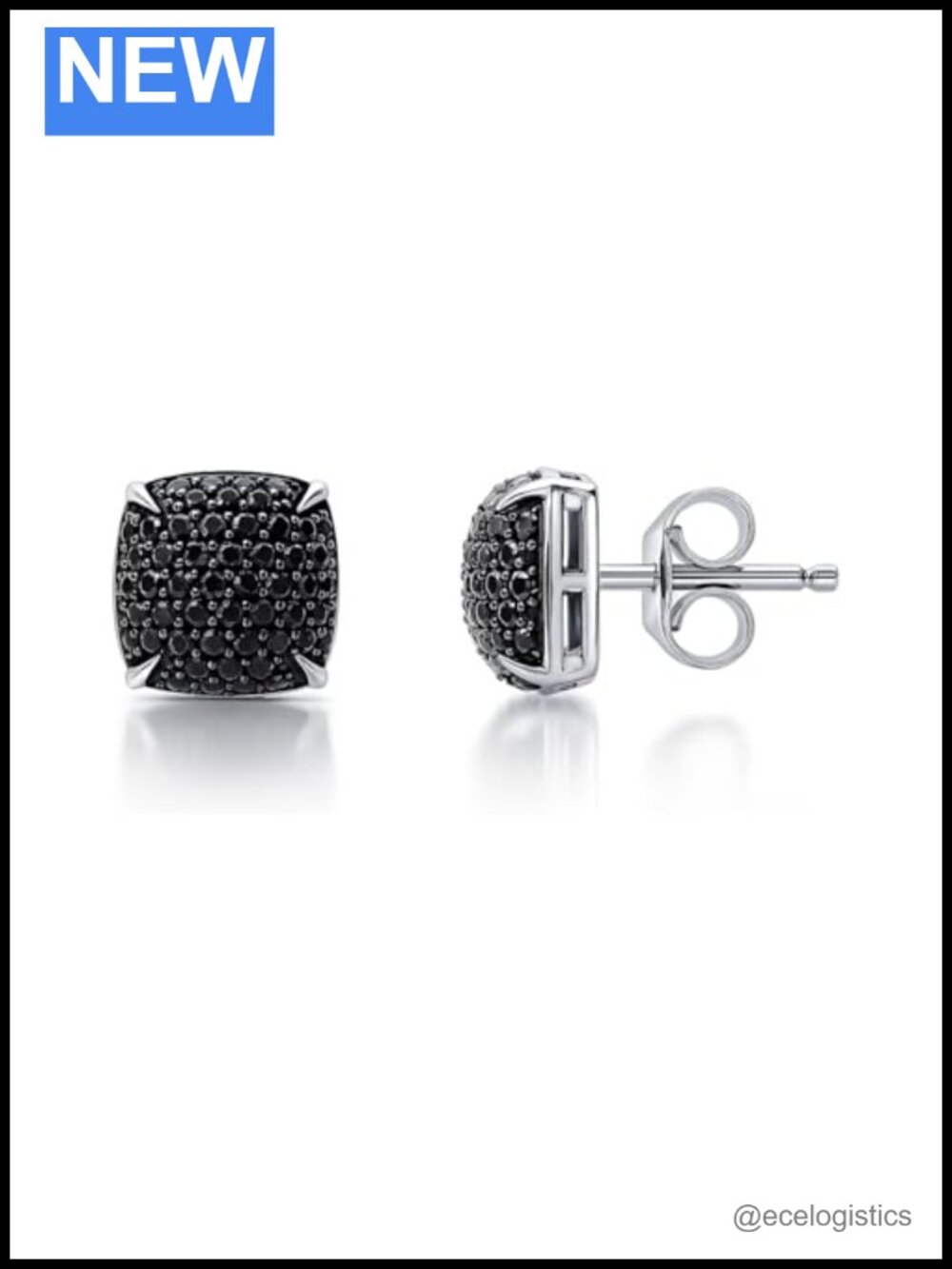 Sterling Silver Square Stud Earrings Cubic Zirconia Unisex Gift